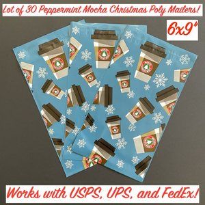 30 6x9" Peppermint Mocha Merry Christmas Poly Mailers!